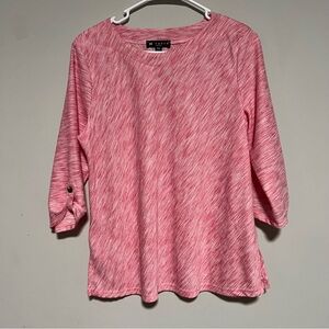 N Touch Womens Size Petite Medium Pink 3/4 Roll Up Sleeve Side Slits Top